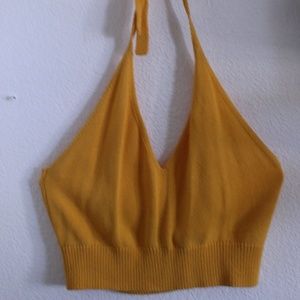 Halter tie Orange/Yellow Sweater Crop Top
